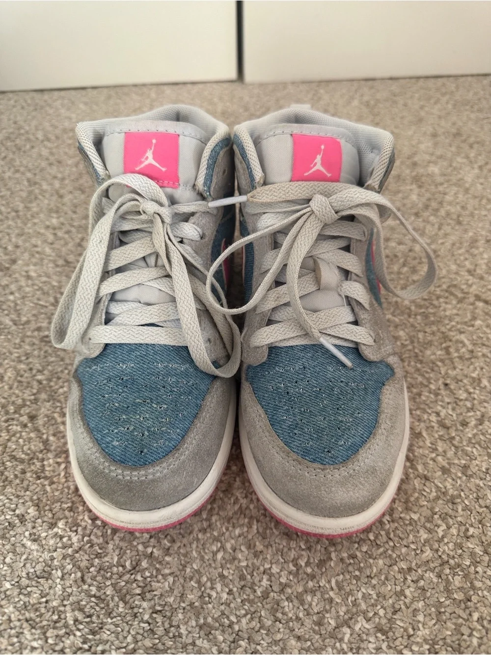 Jordan Kids' High-Top Sneakers in Gray, Blue & Pink